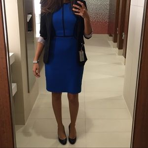 Royal blue pencil dress with black accent lines